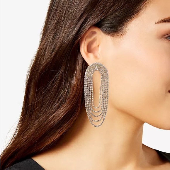 New INC Gold-Tone Rhinestone Chain Loop Earrings - Picture 2 of 4